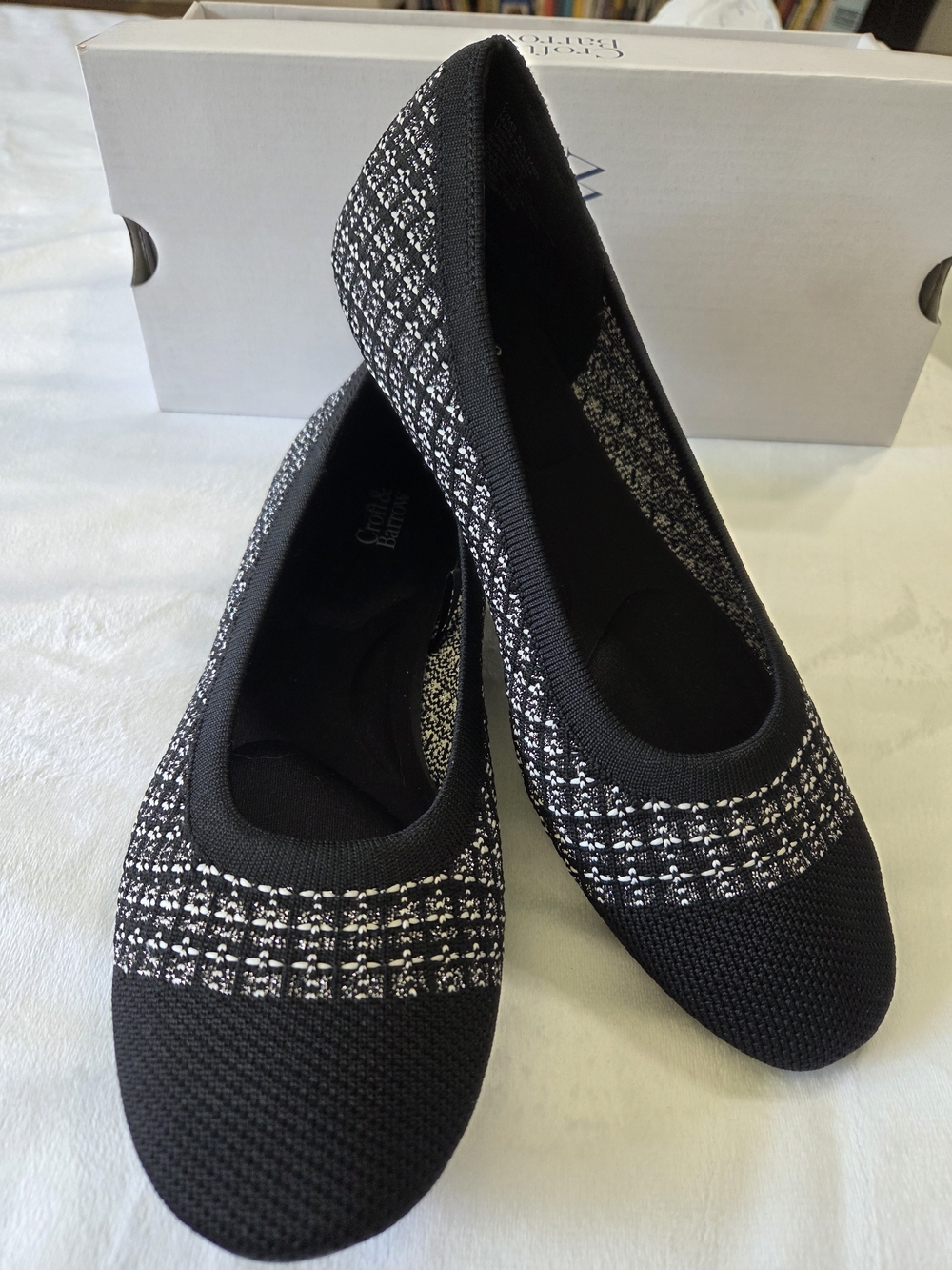 NWT 9 1/2 croft & barrow Black & White Tweed Knit Ballet Flats Memory Foam